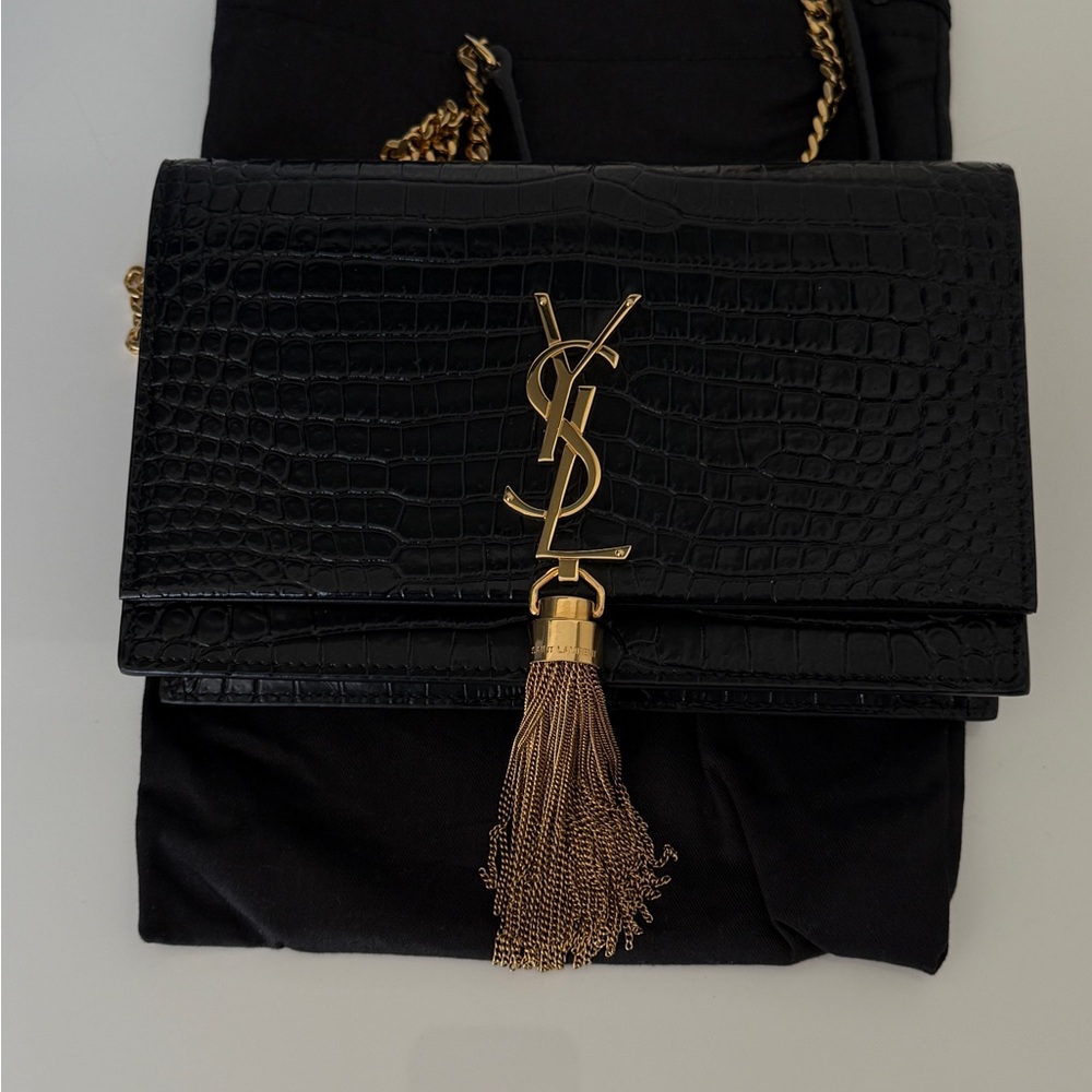 Saint Laurent Small Kate Crocodile-Embossed Leather Shoulder Bag With Tassel - Picture 3 of 10